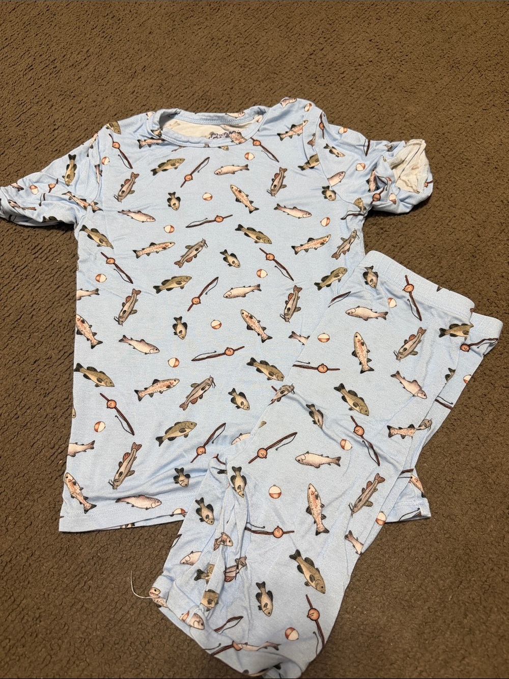Kids Light Blue Fish-Print Pajama Set